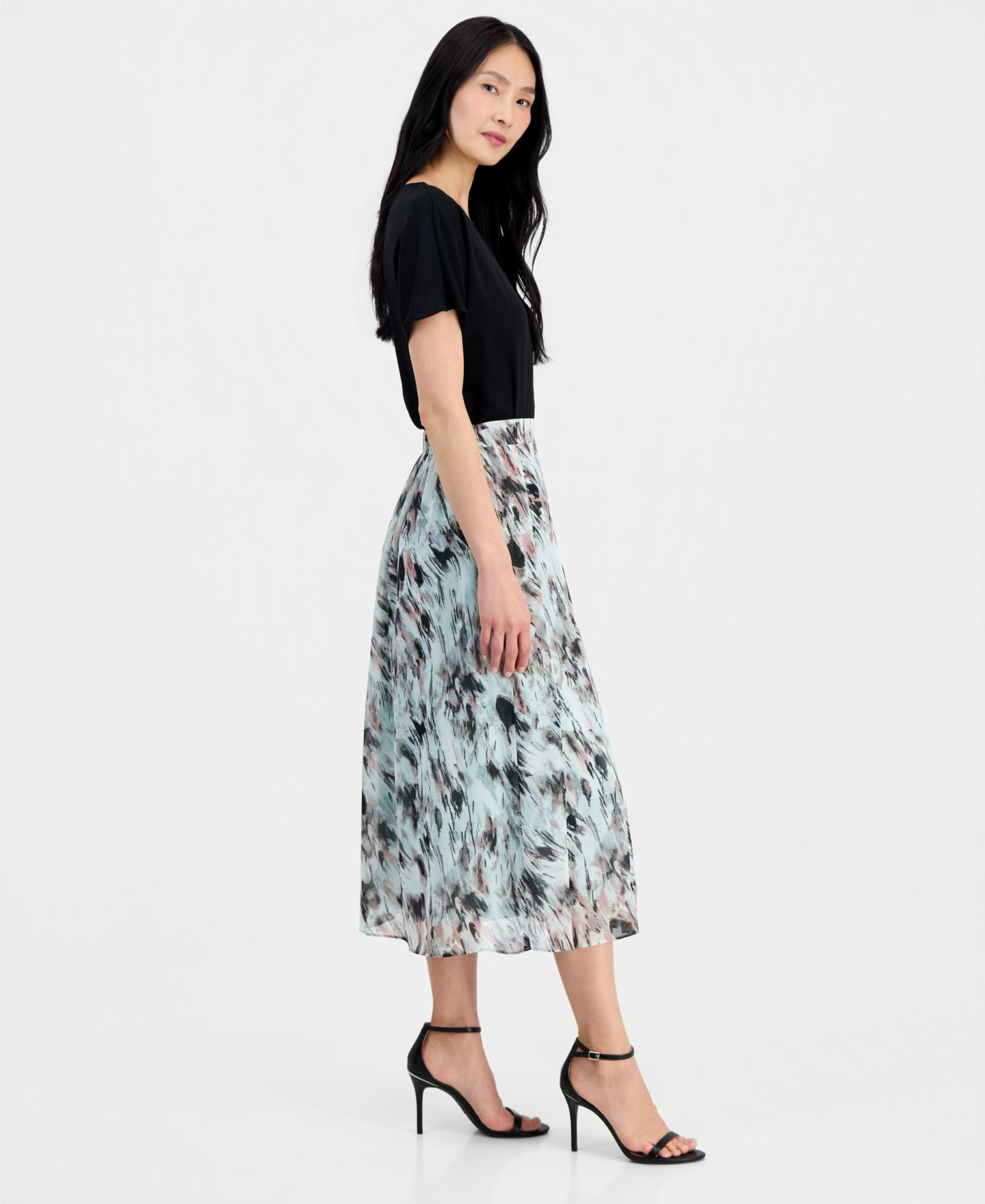 Женская юбка Kasper Pull-On Pleated-Front Skirt, Regular & Petite, цвет: Морской разноцветный — фото 5
