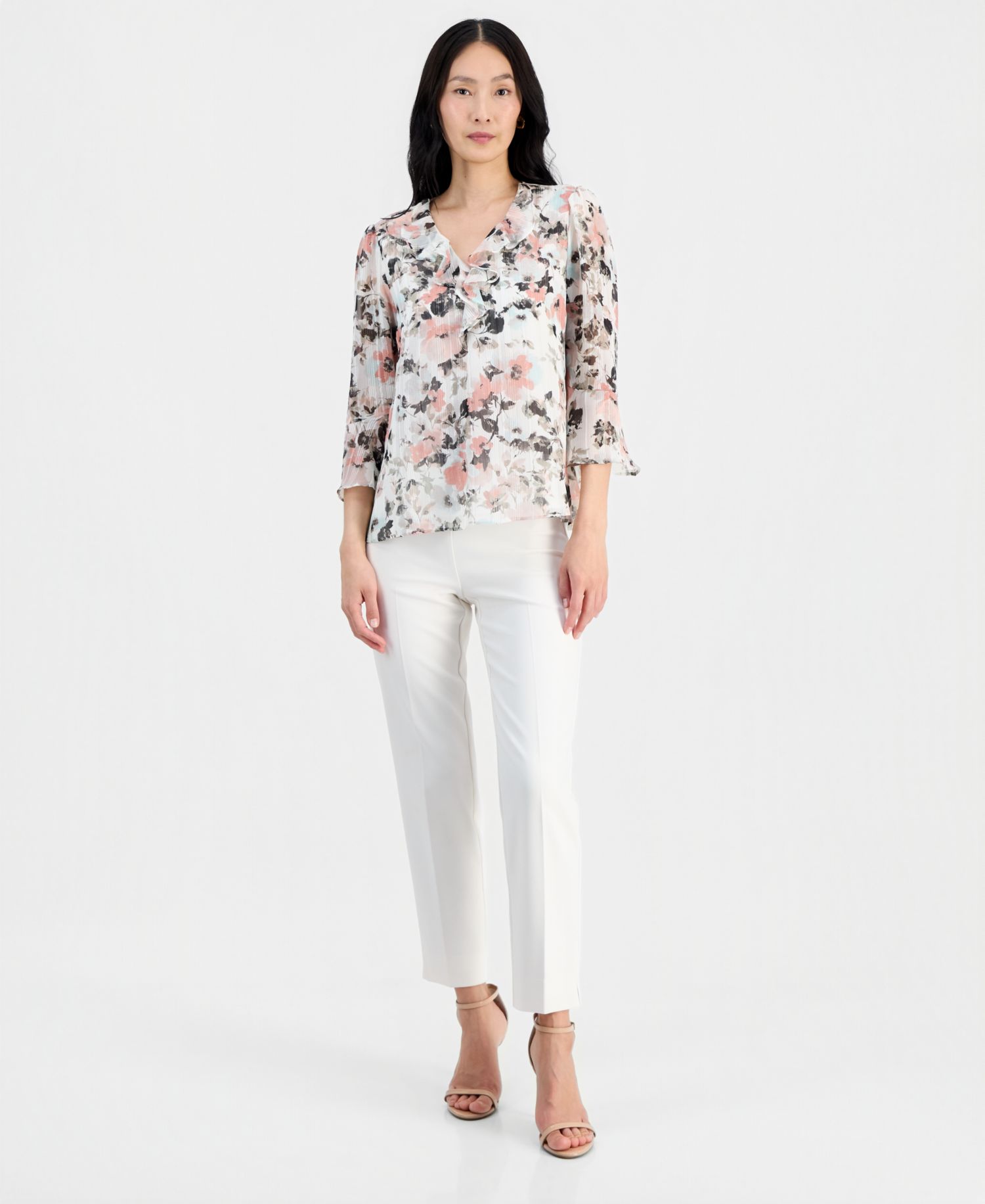 Petite Ruffle-Front V-Neck Blouse