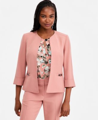 Women's Cuffed 3/4-Sleeve Collarless Jacket 