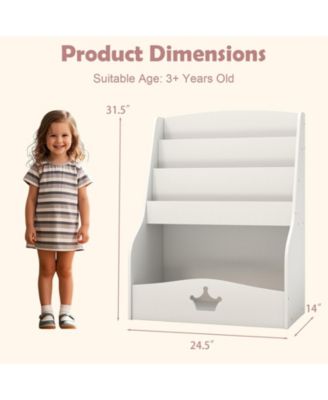 4 Tier Kids Book Organizer with Shelves and Compartment