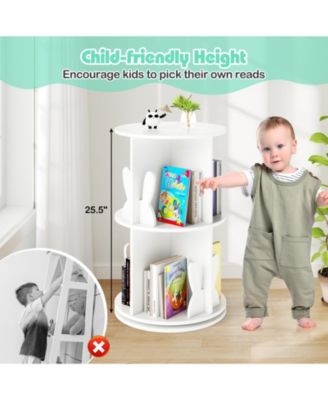 2 Tier Rotating Kids Bookshelf with Bunny Storage Baffles