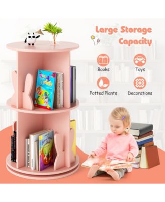 2 Tier Rotating Kids Bookshelf with Bunny Storage Baffles
