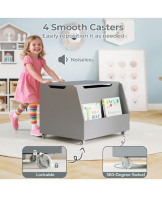 Wooden Toy Organizer Cart with Bookshelf and Lockable Wheels