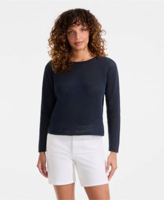 Women's Cotton Viscose Mesh Jacquard Crew Neck Sweater