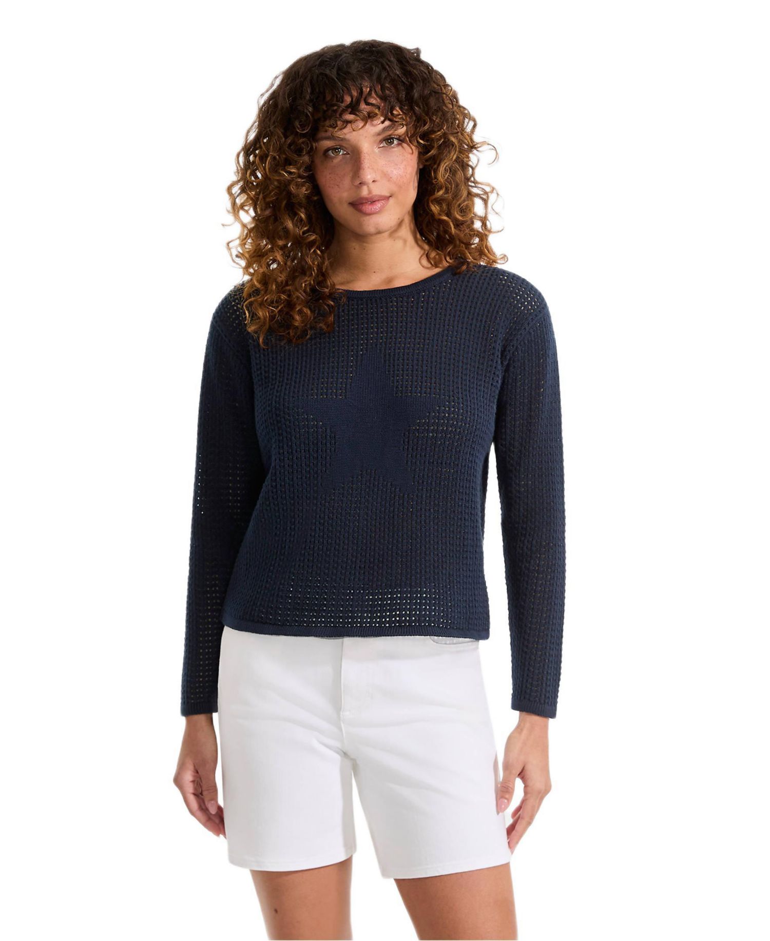 Women's Cotton Viscose Mesh Jacquard Crew Neck Sweater