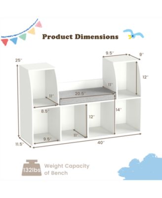 40 Inch Kids Bookshelf with Reading Nook and 6 Open Cubes