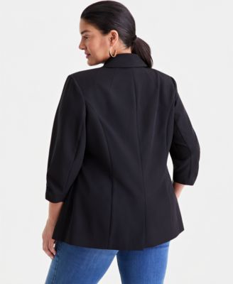 Plus Size Kiss-Front 3/4-Sleeve Blazer