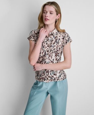 Petite Printed Cap-Sleeve Knit Top