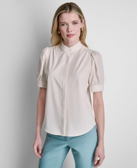 Женские DKNY Petite Woven Mandarin Collar Blouse