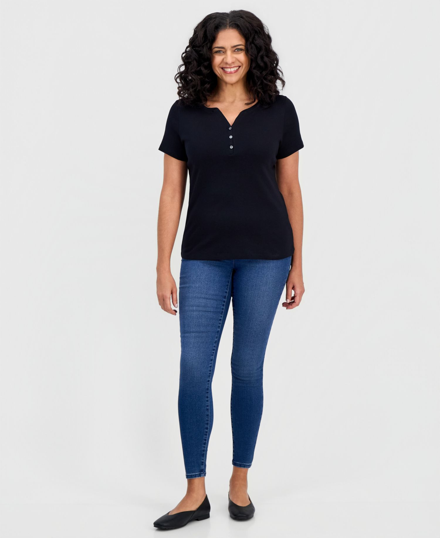 Women's Short-Sleeve Cotton Henley Top