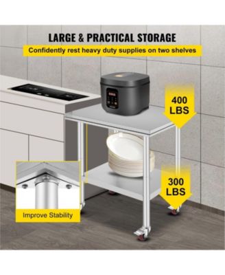Stainless Steel Rolling Work Table with 4 Casters.