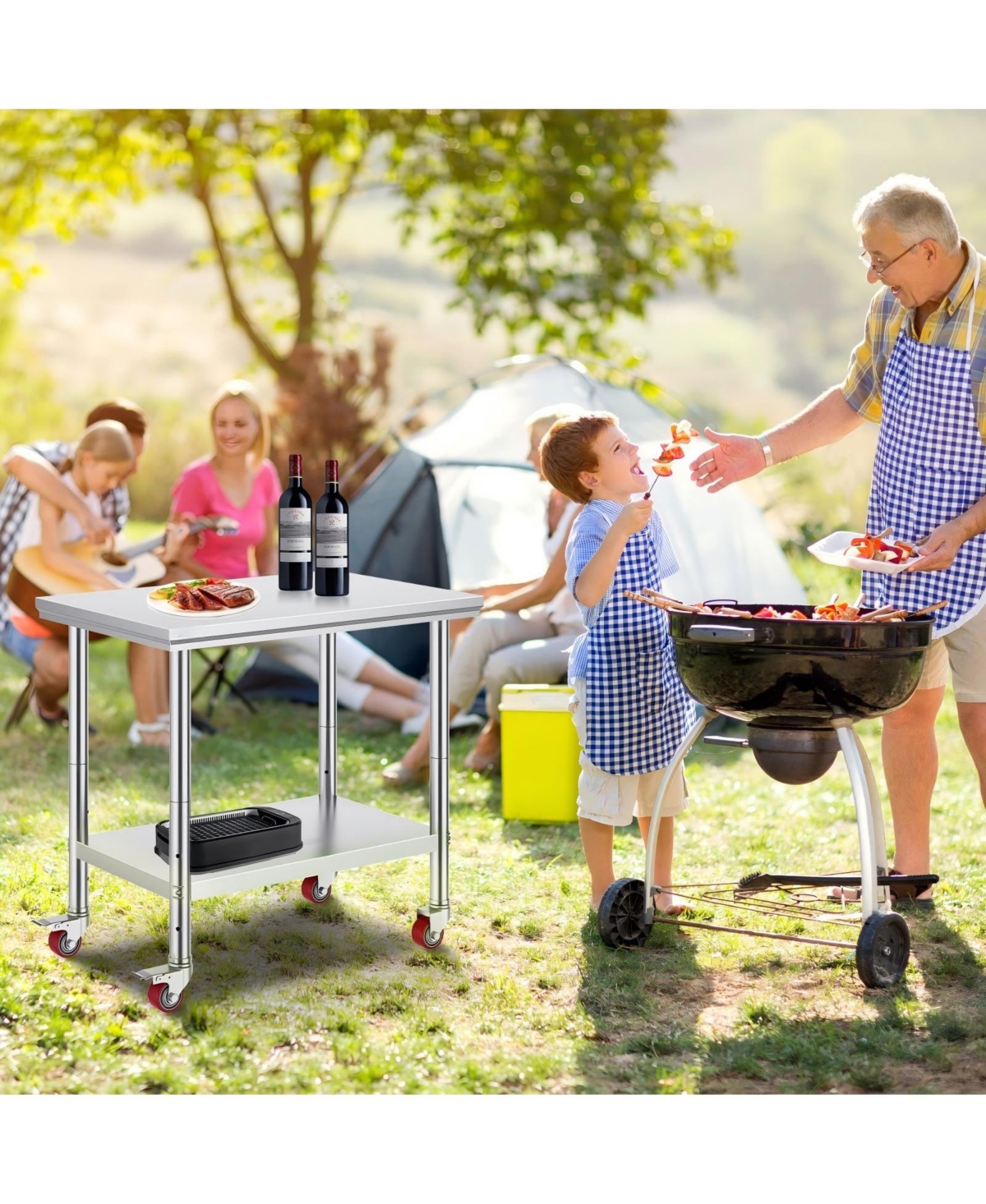 Gouun Stainless Steel Rolling Work Table 35 x 24 x 33 in with 4 Casters, 700 lbs Load Capacity
