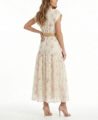 short sleeve white long dress Baltic Born Womens Aspen Smocked Lace Maxi Dress | Off White main image 1