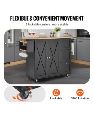 56 in Rolling Kitchen Island Cart and Storage Cabinet, Drop Leaf