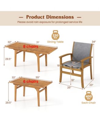 9-Piece Acacia Wood Outdoor Dining Set for 6-8 w/ 1.97'' Umbrella Hole