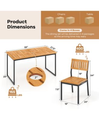 7 PCS Outdoor Dining Set for 6 Acacia Wood Rectangular Table and 6 Armless Chairs