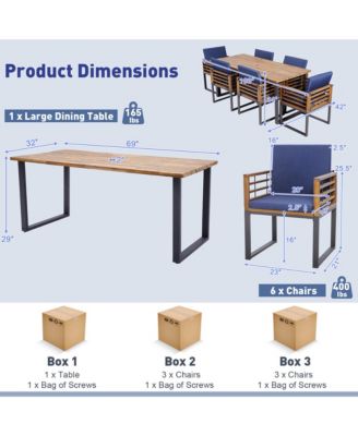 7PCS Acacia Wood Patio Dining Set Cushioned Dining Chair and Table Set w/ Umbrella Hole