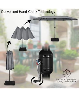 9 Piece Patio Wicker Dining Set w/ Double-Sided Patio Grey Umbrella Stackable Chairs