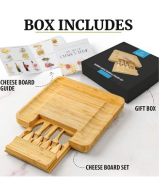 Extra Thick Bamboo Charcuterie Board Set with 4 Piece Knife Set