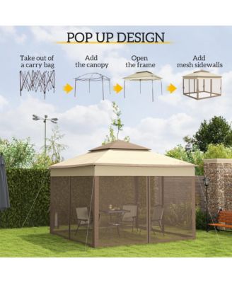 11' x 11' Pop Up Gazebo Outdoor Canopy Shelter with 2-Tier Soft Top, and Removable Zipper Netting, Event Tent with Large Shade, and Storage Bag for Patio, Backyard, Garden, Khaki