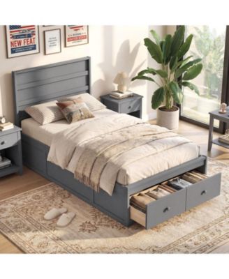 Bed Frame with Storage Drawers and Headboard