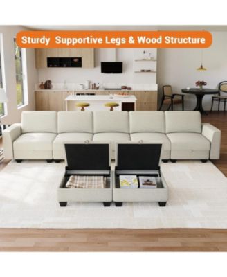 140" U-Shaped Sectional Sofa with Ottoman Chaise, Modular 7-Seat Convertible Couch for Living Room