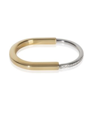 White Gold and Yellow Gold Diamond Lock Bracelet, Size Small