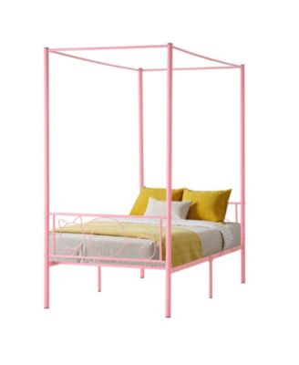 Twin Canopy Bed Frame with Metal Slats and Underbed Storage
