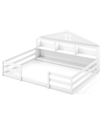 Montessori Floor Bed with Storage Compartments and Shelf