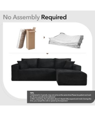 108" Cloud Sectional Sofa, L-Shaped Couch with Deep Seat, Corduroy, No Assembly