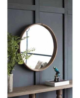 28" Round Wood Mirror, Wall Mounted Mirror Home Decor for Bathroom Living Room