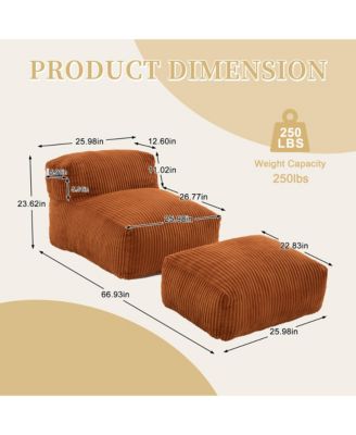 Corduroy Bean Bag Chair with Ottoman, Large Beanbag with Side Pockets & Memory Foam for Living Room Lounge