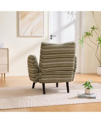 Modern Accent Chair - Sanded Fabric, Side Storage Pocket, Solid Wood Legs for Living Room, Bedroom