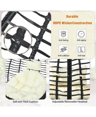Hanging Hammock Chair, Foldable Rattan Egg Swing Chair with Iron Frame, Plush Cushion and Removable Headrest for Indoor Outdoor