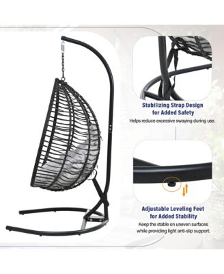 Foldable Rattan Hanging Egg Chair, Swing Hammock Chair with Sturdy Iron Frame, Soft Cushion and Detachable Headrest for Indoor Outdoor Use