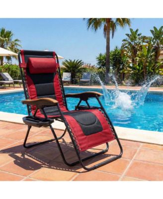 Portable Zero Gravity Foldable Lounge Chair, Outdoor Recliner with Wooden Armrests and Cup Holder, Supports 400 LBS for Patio, Beach and Lawn