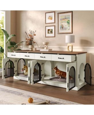 70.8" Dog Crate Furniture for 2 Dogs with Divider, 4 Storage Drawers and Doors, End Table TV Stand, Whiteand