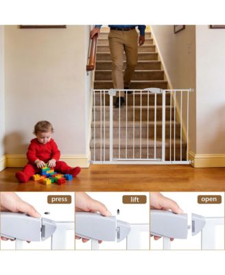 Double Door Baby Safety Gate for Stairs and Doorways, Adjustable 29.5"-45.3" with Extensions, Auto Close, Pressure Mounted