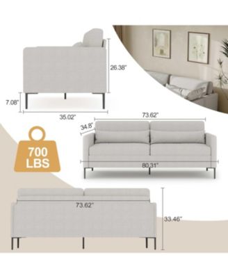 Loveseat Sofa Set of 2, 80" Modern Couch with Deep Seats and Removable Covers