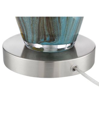 Azure Modern Table Lamps High Set of 2 Art Glass Black Faux Silk Drum Shade for Bedroom Living Room Bedside Nightstand