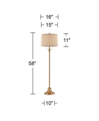 Dyna Traditional 58" Tall Standing Floor Lamp Skinny Pole Pull Chain Antique Brass Finish Linen
