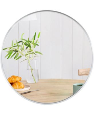 32 Inch Silver Metal Framed Round Bathroom Mirror, Wall Mounted Mirror for Bathroom