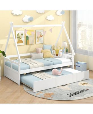 House Bed with Trundle and Safety Guardrail