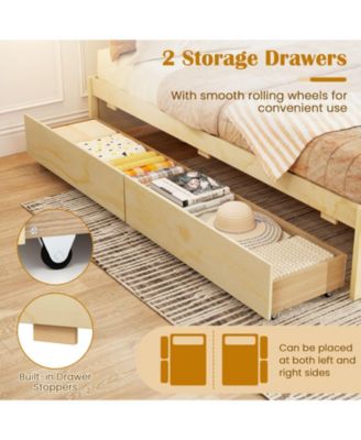 Bed Frame with 2 Rolling Storage Drawers