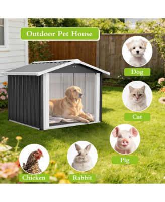 39.7" 2-in-1 Metal Dog House and Storage Shed, Weatherproof Outdoor Shelter for Dogs