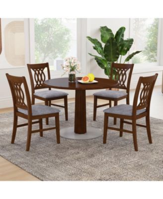 Dining Chairs Set of 4 w/Padded Seat Hollowed Backrest and Rubber Wood Frame