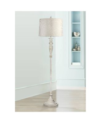 Vintage Shabby Chic Floor Lamp Tall Antique White Washed  Washed Drum Shade for Living Room Bedroom Office