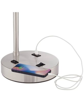 Colby Modern Desk Lamps High Set of 2 Brushed Nickel with USB and AC Power Outlet in Base Drum Shade for Bedroom Office