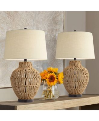 San Marcos 27" Tall Modern Coastal Table Lamps Set of 2 Wicker Metal Living Room Bedroom