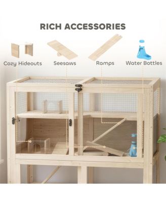 Wooden Hamster Cage, 4 Tier Small Animal Cage with Mesh Flip Roof
